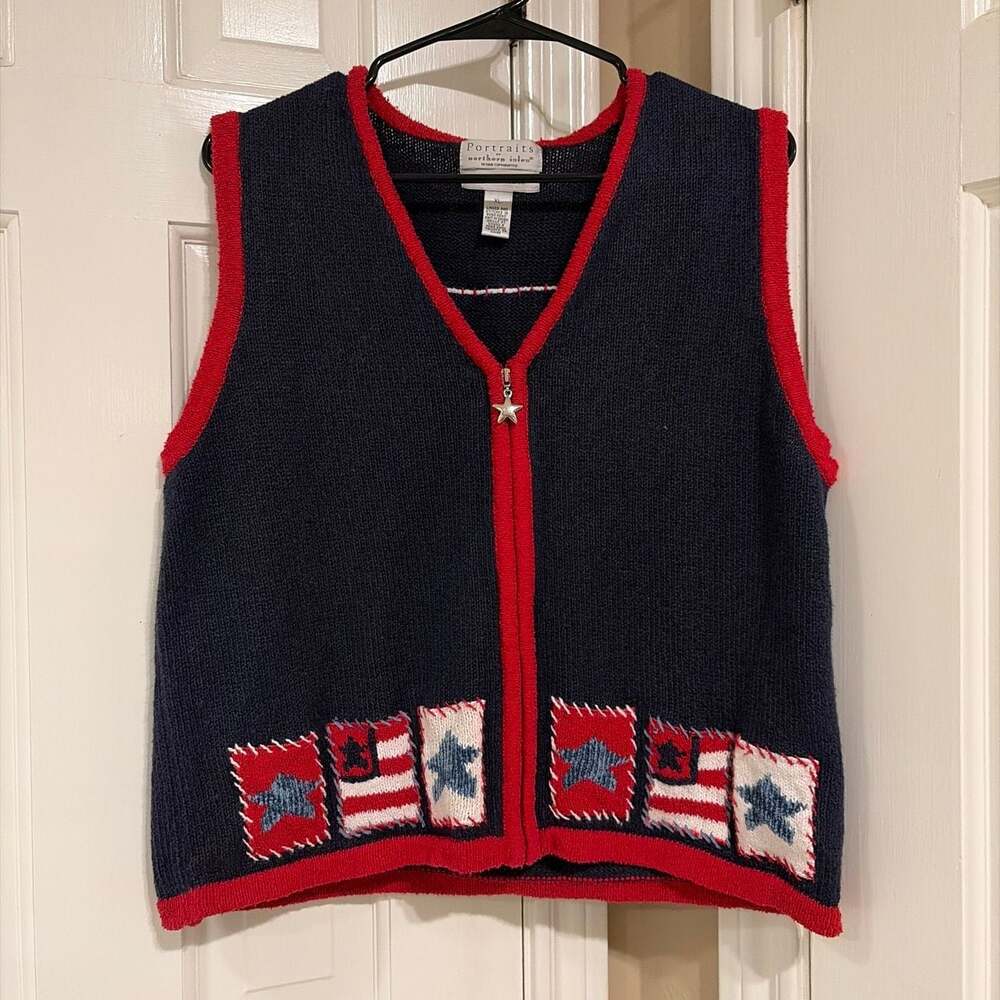 Portraits by Northern Isles Vintage Americana Knit Vest with Embroidered